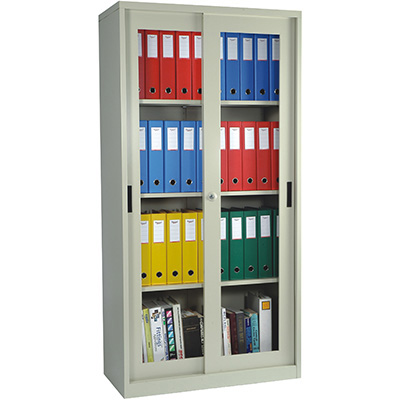 Image for STEELCO GLASS SLIDING DOOR CUPBOARD 3 SHELVES 1830 X 914 X 465MM WHITE SATIN from Memo Office and Art