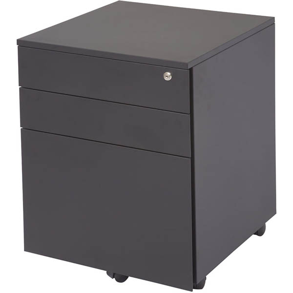 Image for GO STEEL MOBILE PEDESTAL STEEL 3-DRAWER LOCKABLE 460 X 472 X 610MM BLACK SATIN from Mercury Business Supplies