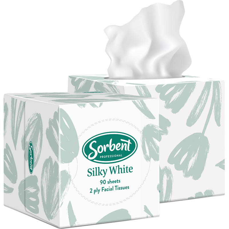 Image for SORBENT PROFESSIONAL SILKY WHITE FACIAL TISSUE 2 PLY 90 SHEETS CUBE CARTON 24 from Clipboard Stationers & Art Supplies