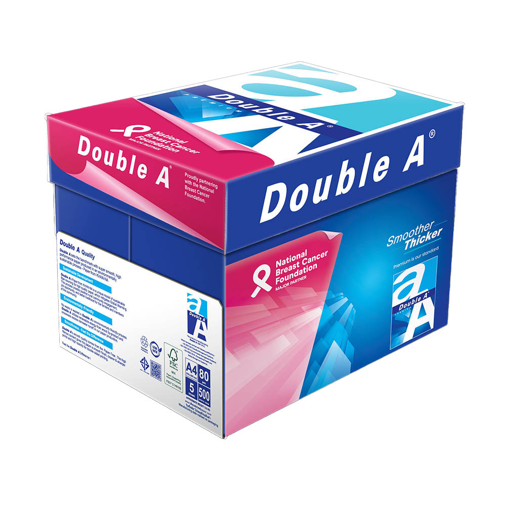 DOUBLE A SMOOTHER A4 CARBON NEUTRAL COPY PAPER 80GSM WHITE PACK 500 SHEETS |  | 7000264
