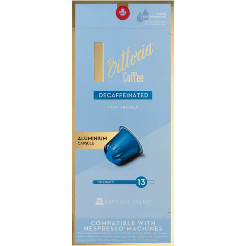 Image for VITTORIA NESPRESSO COMPATIBLE COFFEE CAPSULES DECAF PACK 10 from BusinessWorld Computer & Stationery Warehouse
