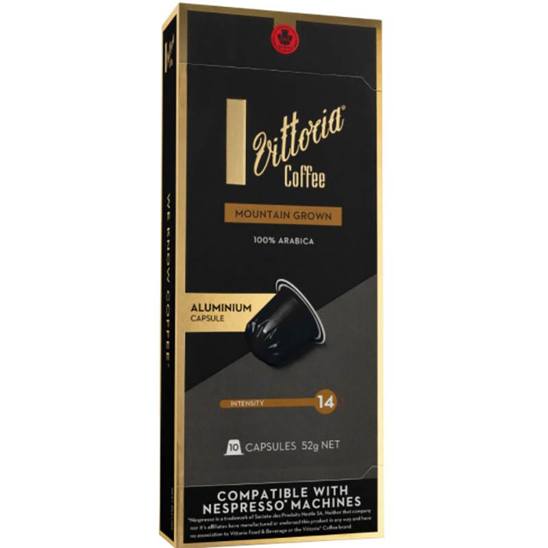 Image for VITTORIA NESPRESSO COMPATIBLE COFFEE CAPSULES MOUNTAIN GROWN PACK 10 from Mitronics Corporation