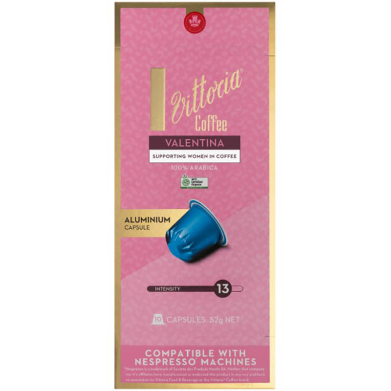 Image for VITTORIA NESPRESSO COMPATIBLE COFFEE CAPSULES VALENTINA PACK 10 from Memo Office and Art