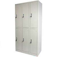 metal locker 6 door 3 row with cam lock 900 x 450 x 1850mm grey