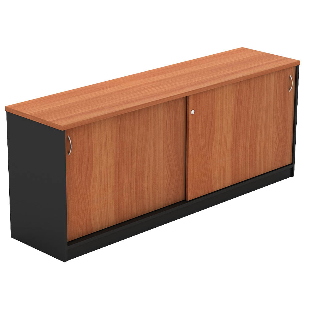 Image for OM SLIDING DOOR CREDENZA 1500 X 450 X 720MM CHERRY/CHARCOAL from That Office Place PICTON