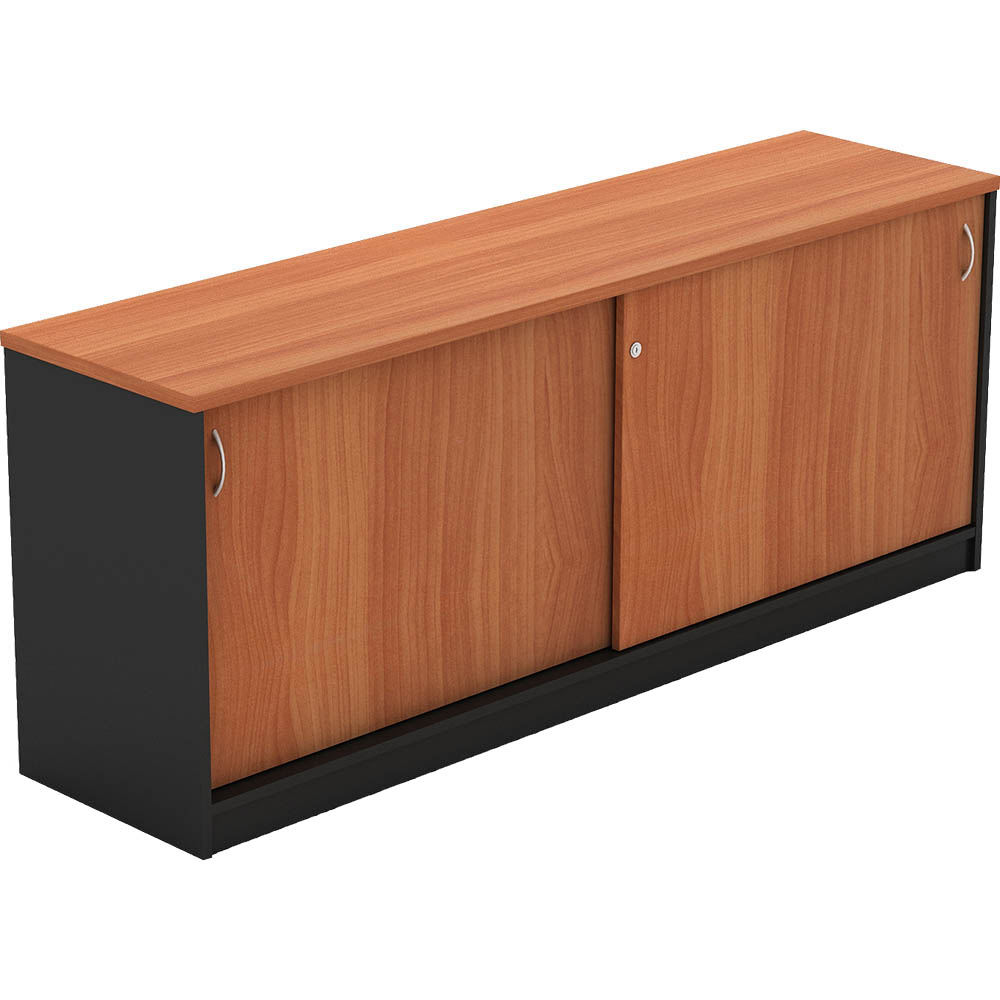 Image for OM SLIDING DOOR CREDENZA 1800 X 450 X 720MM CHERRY/CHARCOAL from BusinessWorld Computer & Stationery Warehouse