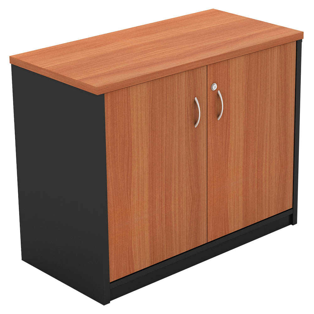 Image for OM STATIONERY CUPBOARD LOCKABLE 900 X 450 X 720MM CHERRY/CHARCOAL from York Stationers