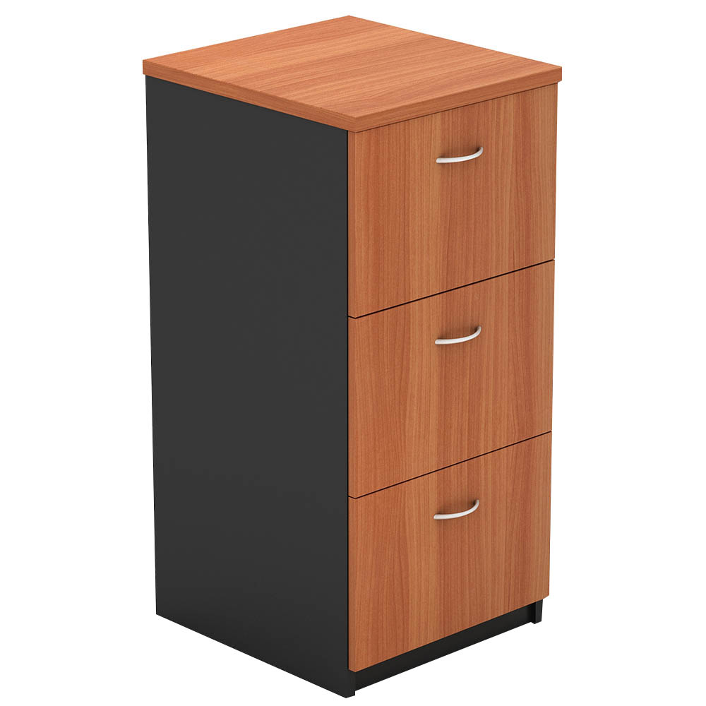 Image for OM FILING CABINET 3 DRAWERS 468 X 510 X 1050MM CHERRY/CHARCOAL from Mitronics Corporation