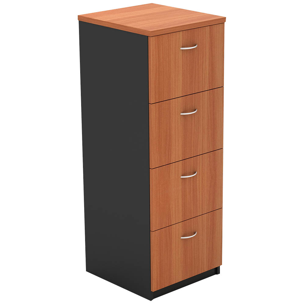 Image for OM FILING CABINET 4 DRAWERS 468 X 510 X 1320MM CHERRY/CHARCOAL from Mitronics Corporation