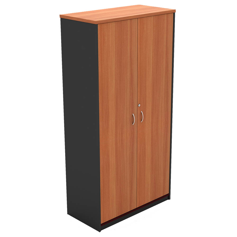Image for OM FULL DOOR STATIONERY CUPBOARD 900 X 450 X 1800MM CHERRY/CHARCOAL from Mitronics Corporation