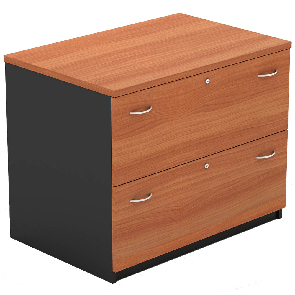 Image for OM LATERAL FILING CABINET 2 DRAWERS 900 X 600 X 720MM CHERRY/CHARCOAL from Mitronics Corporation
