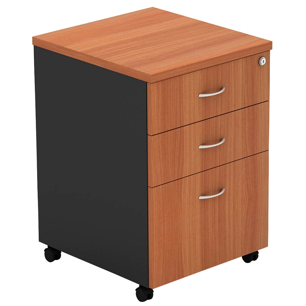 Image for OM MOBILE PEDESTAL 3-DRAWER LOCKABLE 468 X 510 X 685MM CHERRY/CHARCOAL from That Office Place PICTON