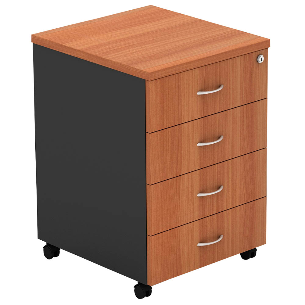 Image for OM MOBILE PEDESTAL 4-DRAWER LOCKABLE 468 X 510 X 685MM CHERRY/CHARCOAL from BusinessWorld Computer & Stationery Warehouse