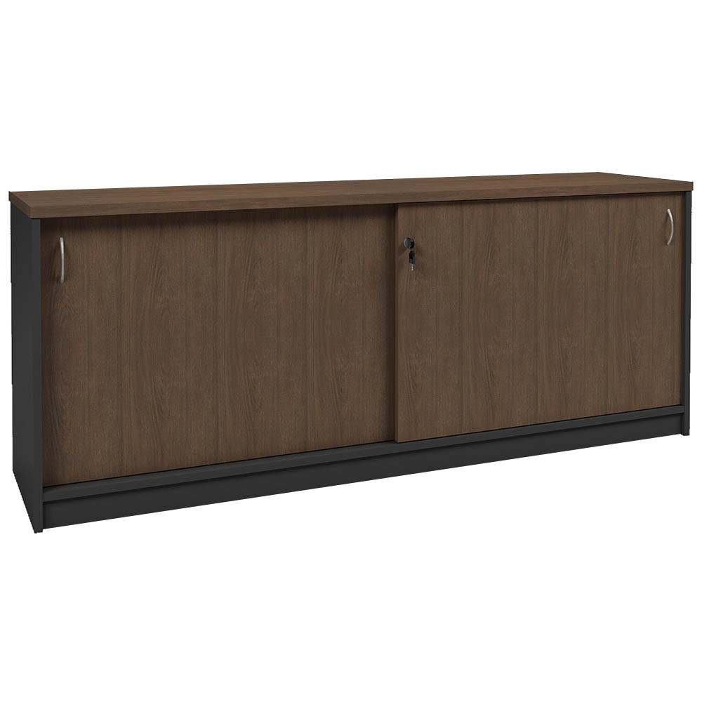 Image for OM PREMIER SLIDING DOOR CREDENZA 1800 X 450 X 720MM REGAL WALNUT/CHARCOAL from Challenge Office Supplies