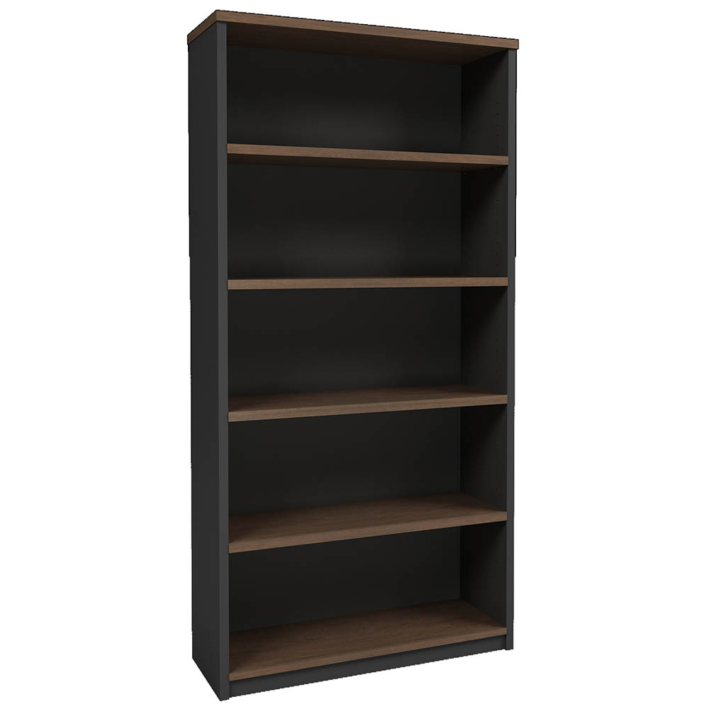 Image for OM PREMIER OPEN BOOKCASE 900 X 320 X 1800MM REGAL WALNUT/CHARCOAL from Mercury Business Supplies