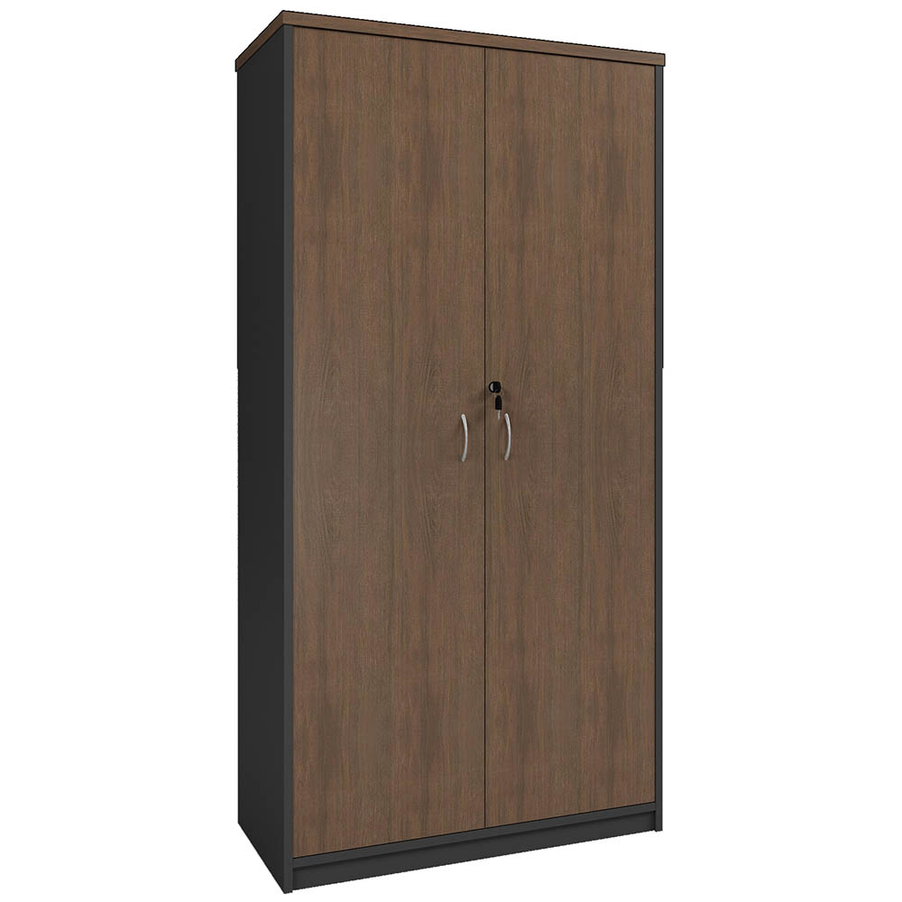 Image for OM PREMIER FULL DOOR STATIONERY CUPBOARD 900 X 450 X 1800MM REGAL WALNUT/CHARCOAL from Challenge Office Supplies
