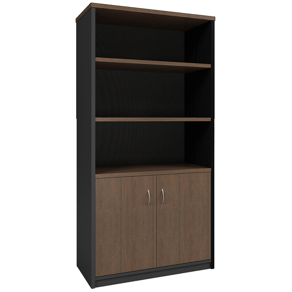 Image for OM PREMIER HALF DOOR CABINET 900 X 450 X 1800MM REGAL WALNUT/CHARCOAL from York Stationers