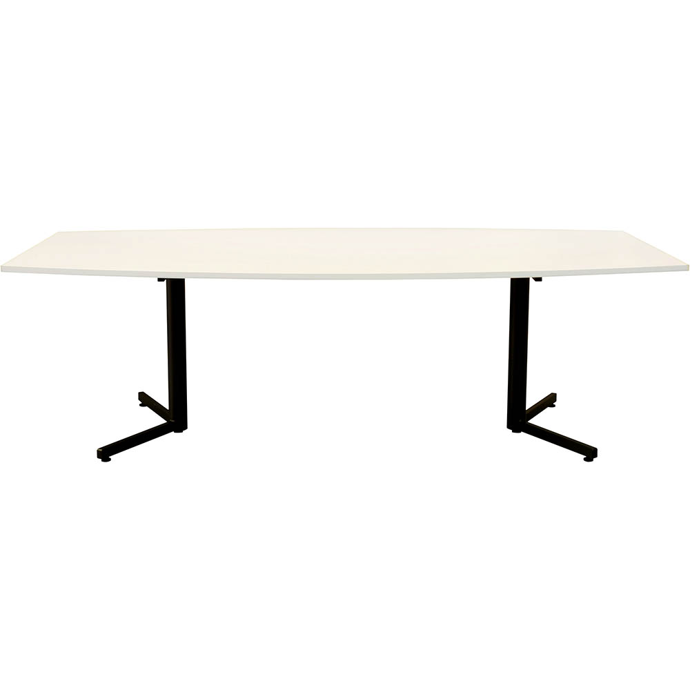 Image for OM BOARDROOM TABLE BOAT SHAPED 2400 X 1200MM WHITE/BLACK from Challenge Office Supplies