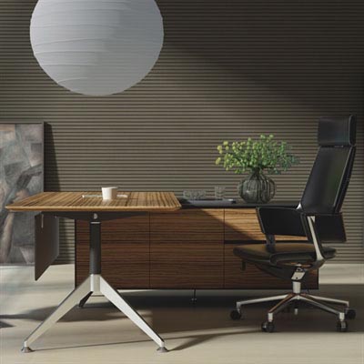 Image for NOVARA EXECUTIVE DESK RIGHT HAND RETURN 1950 X 1850 X 750MM ZEBRANO TIMBER VENEER from Challenge Office Supplies