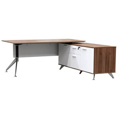 Image for POTENZA MANAGER DESK WITH BUFFET RIGHT HAND RETURN 1950 X 1850 X 750MM CASNAN/WHITE from That Office Place PICTON