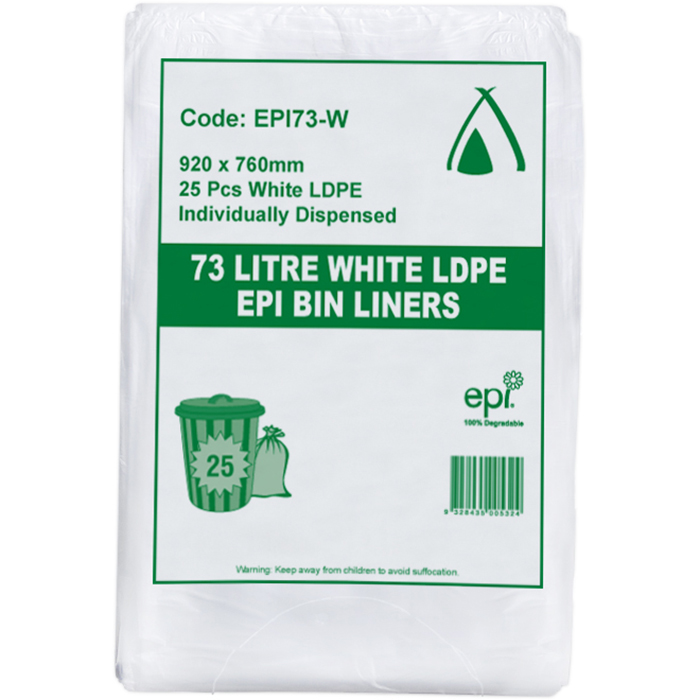Image for HUHTAMAKI LDPE BIN LINER EPI 73 LITRE WHITE ROLL 25 from Mitronics Corporation