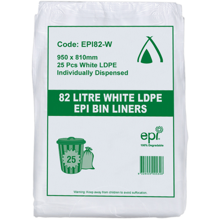Image for HUHTAMAKI LDPE BIN LINER EPI 82 LITRE WHITE PACK 25 from That Office Place PICTON