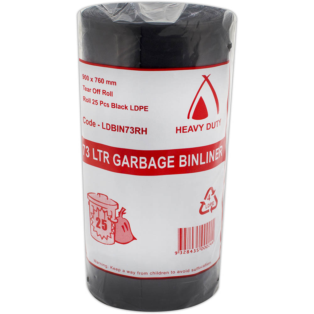 Image for HUHTAMAKI HEAVY DUTY LDPE BIN LINER 73 LITRE 900 X 760MM ROLL 25 from Positive Stationery