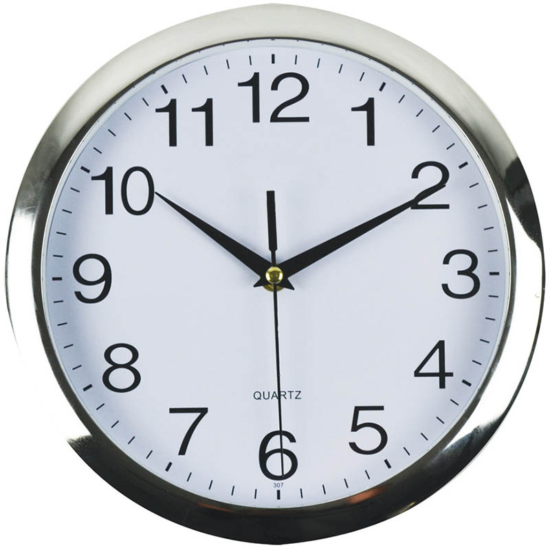 Image for ITALPLAST WALL CLOCK 260MM WHITE / CHROME from SNOWS OFFICE SUPPLIES - Brisbane Family Company