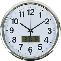 italplast wall clock with lcd display 430mm white / chrome