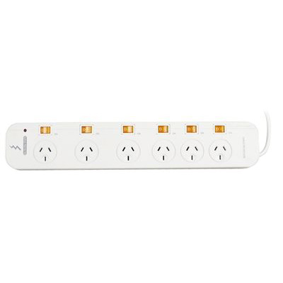 Image for ITALPLAST POWER BOARD 6 OUTLET INDIVIDUAL SWITCHES 1M WHITE from Clipboard Stationers & Art Supplies