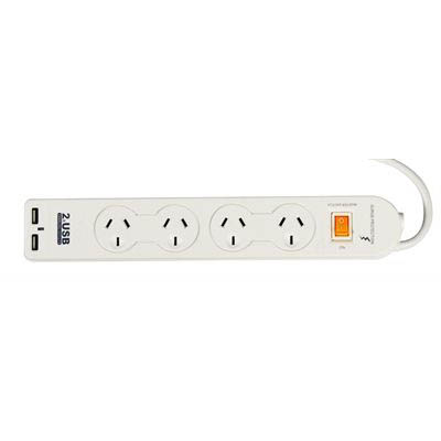 Image for ITALPLAST POWER BOARD 4 OUTLET 2 USB WITH MASTER SWITCH 1M WHITE from Challenge Office Supplies