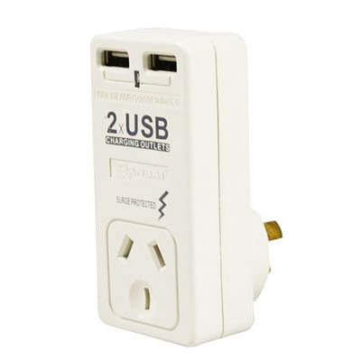 Image for ITALPLAST POWER SINGLE ADAPTOR WITH SURGE PROTECTION / 2 X USB WHITE from Eastland Office Supplies