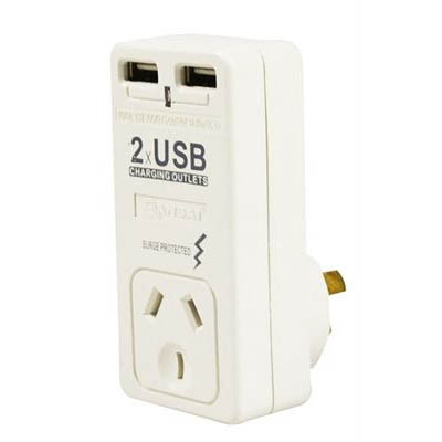 Image for ITALPLAST POWER SINGLE ADAPTOR WITH SURGE PROTECTION / 2 X USB WHITE from Prime Office Supplies