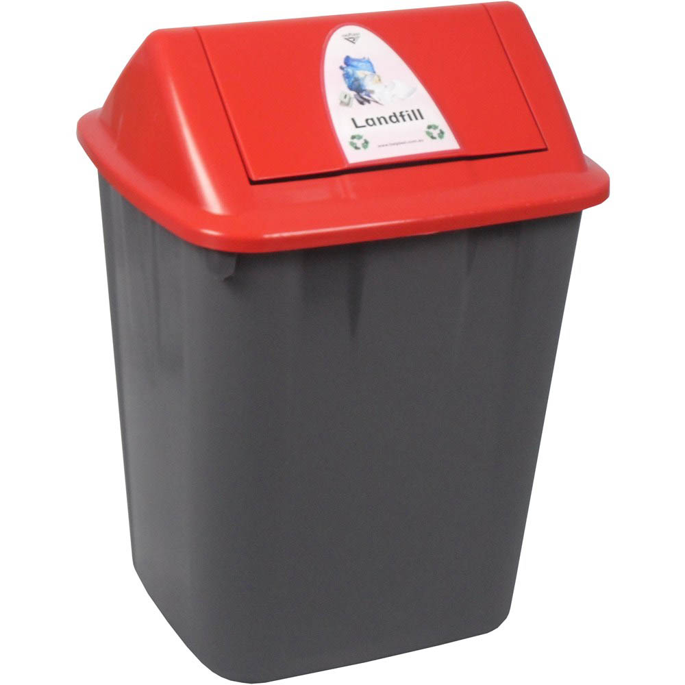 Image for ITALPLAST SWING TOP WASTE SEPARATION BIN LANDFILL 32 LITRE BLACK/RED from Challenge Office Supplies