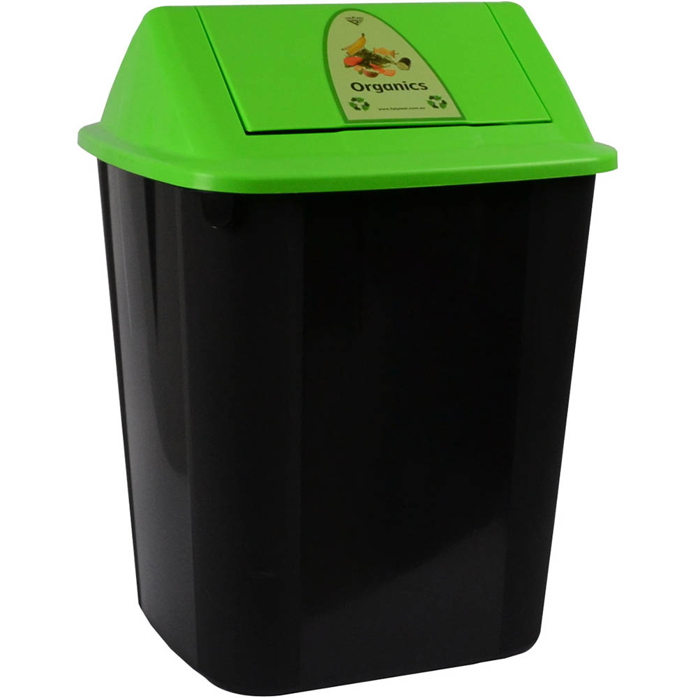 Image for ITALPLAST SWING TOP WASTE SEPARATION BIN ORGANICS 32 LITRE BLACK/GREEN from That Office Place PICTON