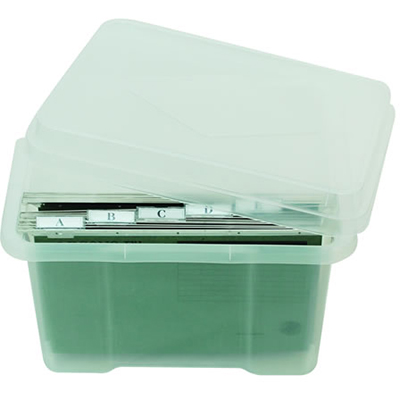 Image for ITALPLAST FILE STORAGE BOX WITH 10 FILES AND TABS 32 LITRE CLEAR from Office Heaven