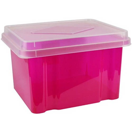 Image for ITALPLAST FILE STORAGE BOX 32 LITRE TINTED PINK/CLEAR LID from That Office Place PICTON