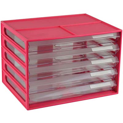 Image for ITALPLAST DOCUMENT CABINET 5 DRAWER 255 X 330 X 230MM A4 WATERMELON from Merv's Stationery