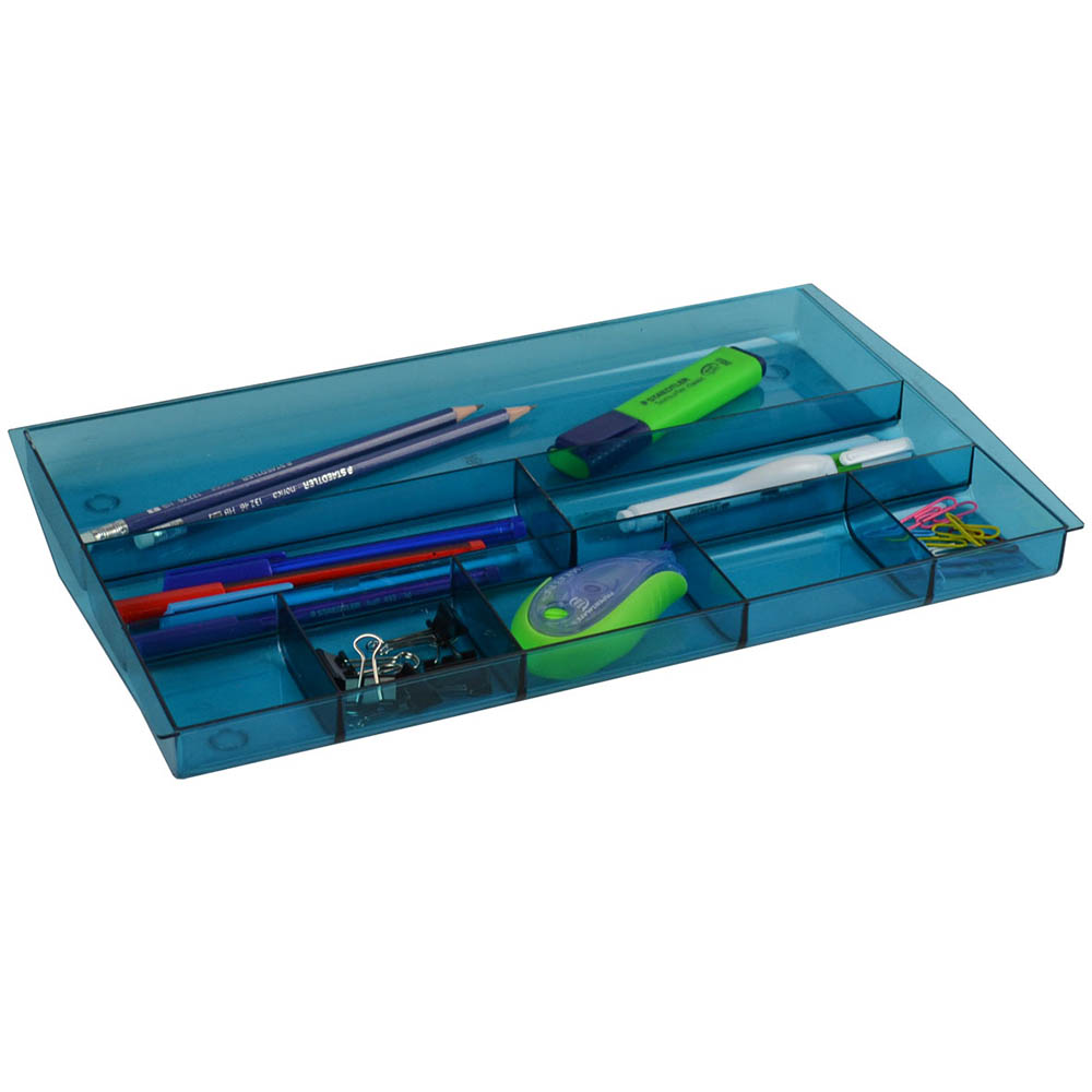 Image for ITALPLAST DRAWER TIDY 8 COMPARTMENT TINTED BLUE from BusinessWorld Computer & Stationery Warehouse