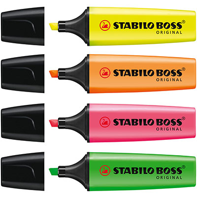 STABILO BOSS HIGHLIGHTER CHISEL ASSORTED WALLET 4 |  | 7006589