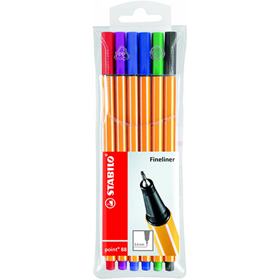 Image for STABILO 88 POINT FINELINER PEN 0.4MM ASSORTED PACK 6 from Clipboard Stationers & Art Supplies