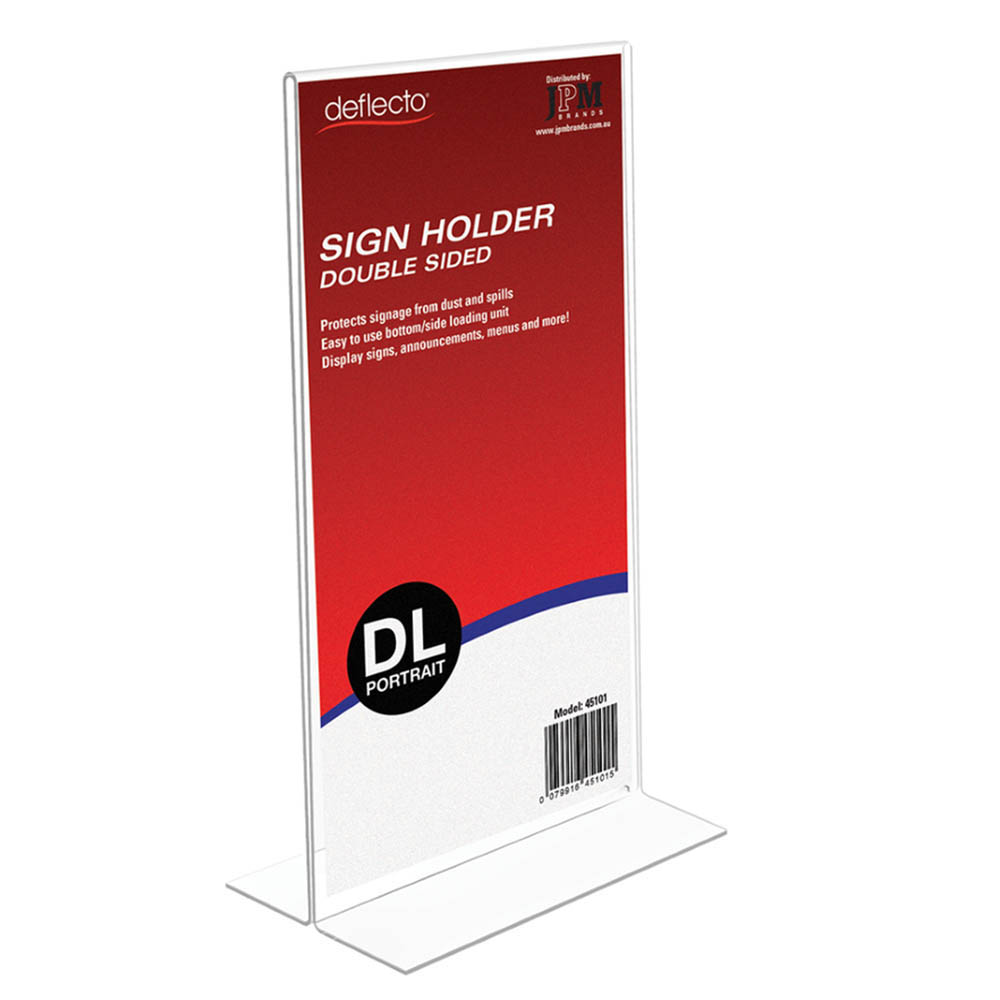 Image for DEFLECTO SIGN HOLDER T-SHAPE DOUBLE SIDED PORTRAIT DL CLEAR from Olympia Office Products
