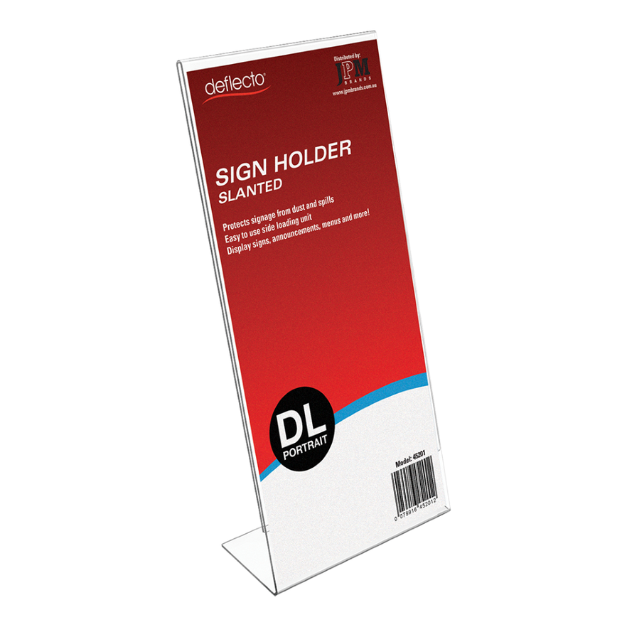 Image for DEFLECTO SIGN HOLDER SLANTED PORTRAIT DL CLEAR from BusinessWorld Computer & Stationery Warehouse