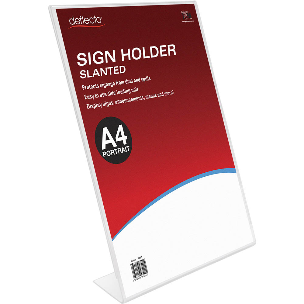 Image for DEFLECTO SIGN HOLDER SLANTED PORTRAIT A4 CLEAR from BusinessWorld Computer & Stationery Warehouse