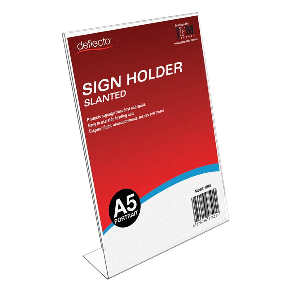 Image for DEFLECTO SIGN HOLDER SLANTED PORTRAIT A5 CLEAR from BusinessWorld Computer & Stationery Warehouse