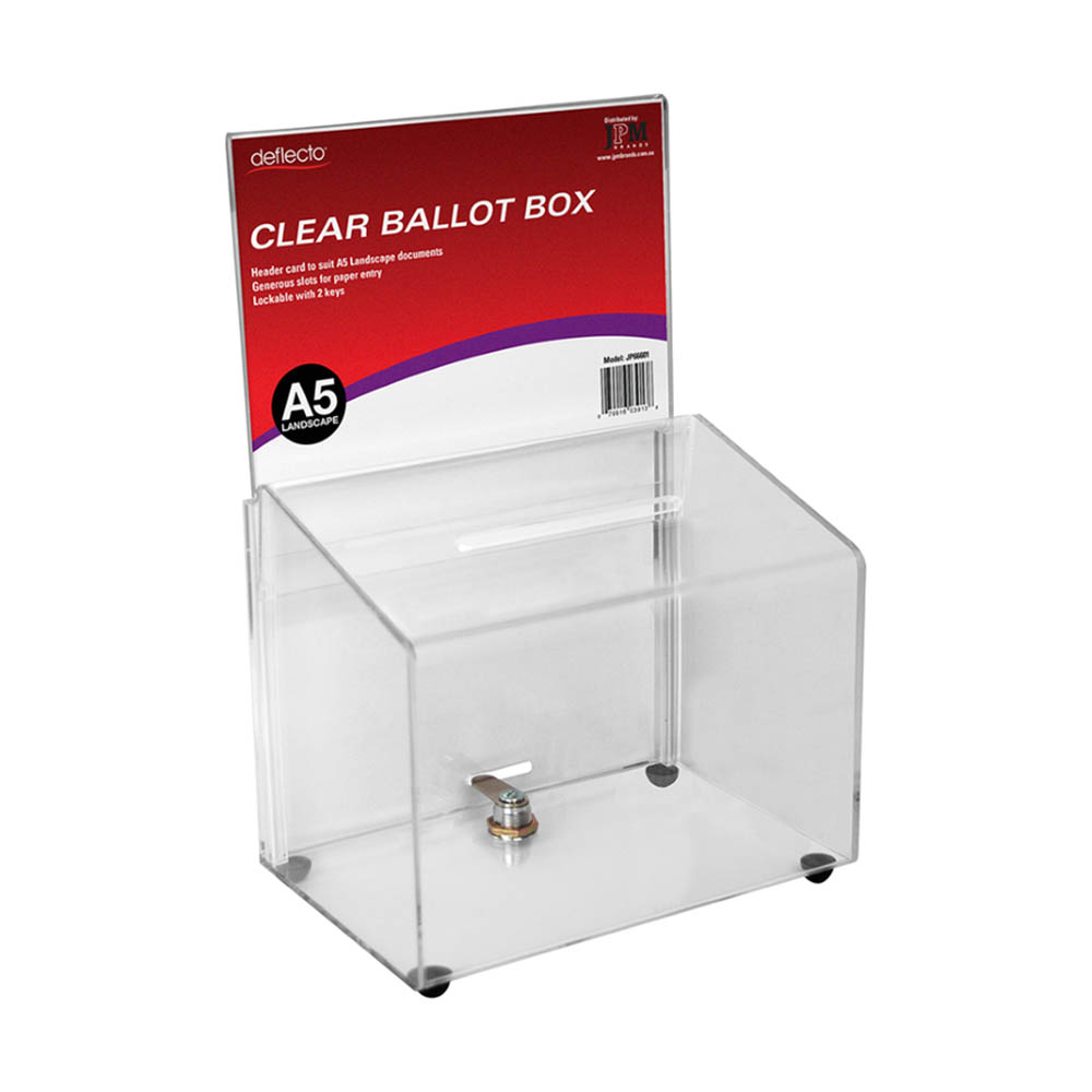 Image for DEFLECTO BALLOT BOX LOCKABLE WITH HEADER LANDSCAPE A5 CLEAR from Olympia Office Products