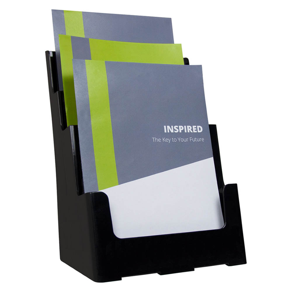 Image for DEFLECTO BROCHURE HOLDER RECYCLED 3-TIER A4 BLACK from BusinessWorld Computer & Stationery Warehouse