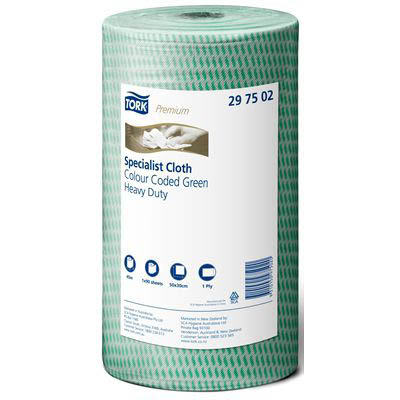 Image for TORK 297502 HEAVY DUTY CLEANING CLOTH 300MM X 45M GREEN ROLL 90 SHEETS from Mitronics Corporation