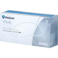 medicom vitals vinyl powder free gloves clear medium pack 100