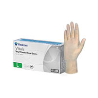 medicom vitals vinyl powder free gloves clear large pack 100